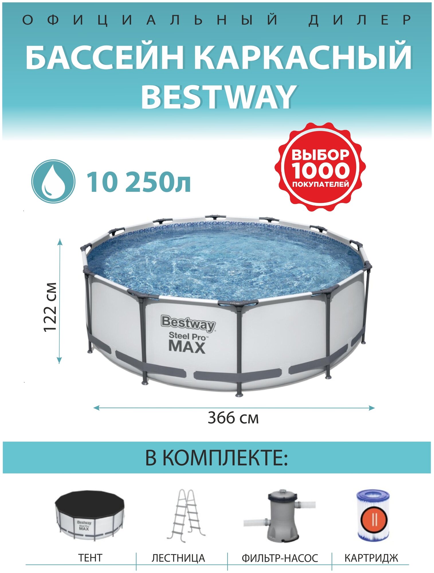 Каркасный бассейн 366х122 BestWay 56420 - фотография № 2