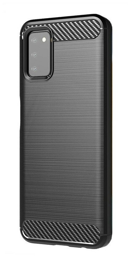 Накладка силиконовая для Samsung Galaxy A03S SM-A037 под карбон и сталь черная