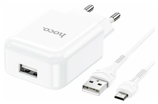 Зарядное устройство HOCO N2 Vigour single USB + Кабель USB-Micro, 2A, белый