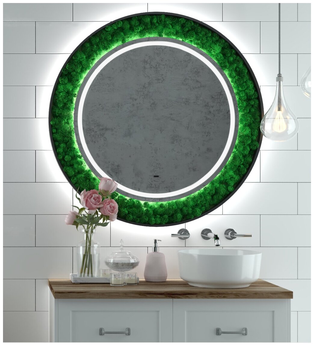 Зеркало с натуральным мхом с подсветкой и бесконтактным сенсором для ванной комнаты Continent "Forest Led" D1000 - фотография № 9