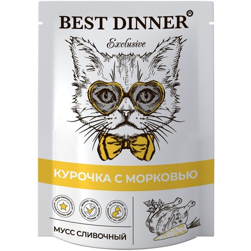 Влажный корм для кошек Best Dinner Exclusive для кошек и котят с 1 месяца мусс сливочный с курочкой и морковью пауч, 85 г. 24 шт. влажный корм для кошек best dinner exclusive для кошек и котят с 1 месяца мусс сливочный с курочкой и морковью пауч 85 г 24 шт