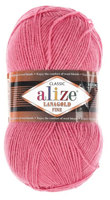 Пряжа Alize Lanagold Fine (Ализе Ланаголд Файн) - 1 моток, 359 темная роза, 49% шерсть, 51% акрил 390м/100г