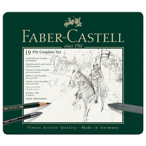 Набор карандашей ч/г Faber-Castell Pitt Graphite, 19 предметов, заточен, метал. кор. faber castell набор карандашей pitt graphite 112997 черный 5 шт