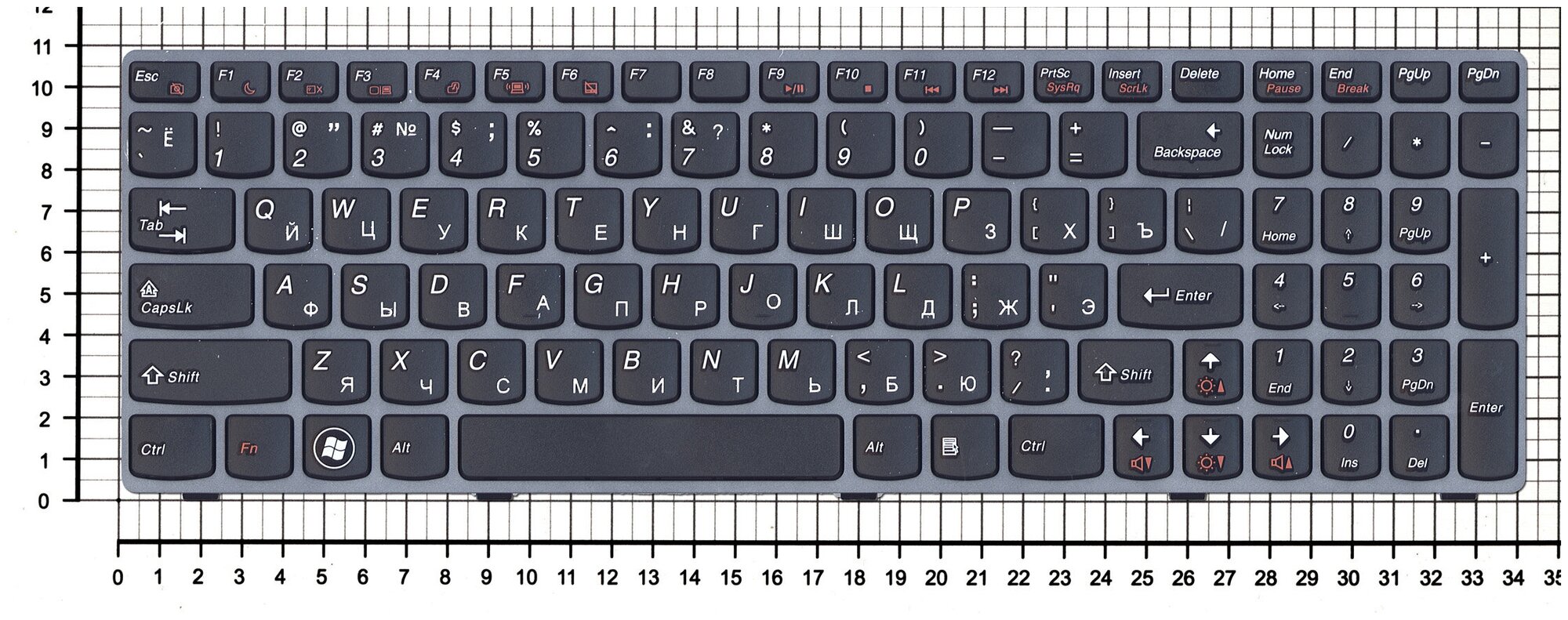 Клавиатура для ноутбука Lenovo PK130Y03A05 черная с серой рамкой