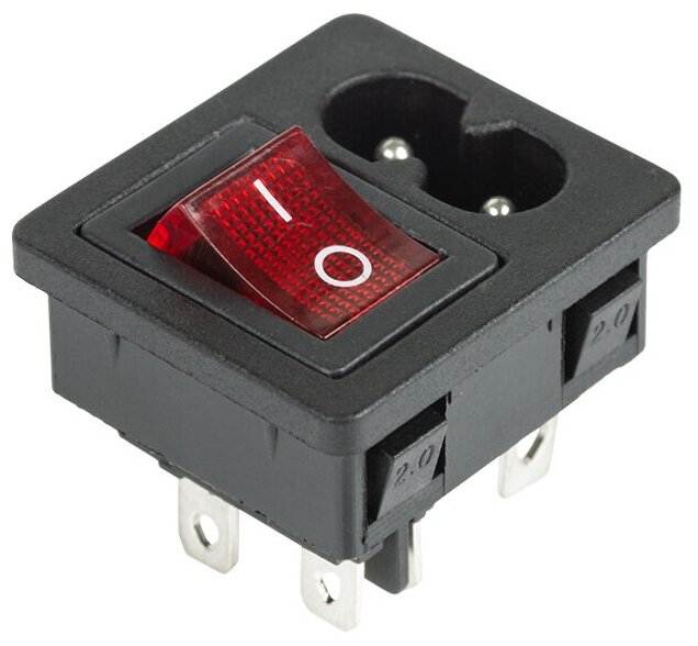 Разъем питания C8 2PIN с клавишным выключателем с красной подсветкой 250 V 6 А 10 шт REXANT