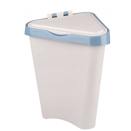 Мусорное ведро угловое контейнер для мусора с крышкой 7 литров светло-серый с голубым