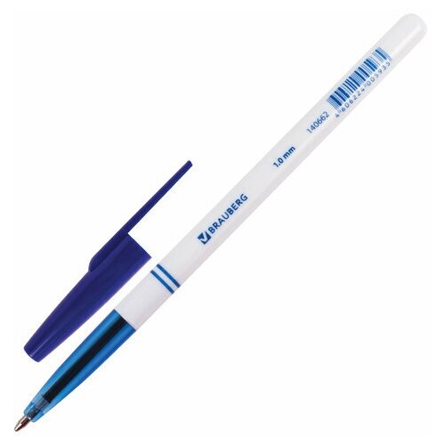Ручка шариковая BRAUBERG "Офисная" синяя корпус белый узел 1 мм линия письма 0 5 мм, 48 шт
