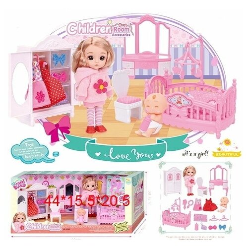 Shenzhen toys Кукла (16см) с набором мебели 'Детская комната' (13предм)