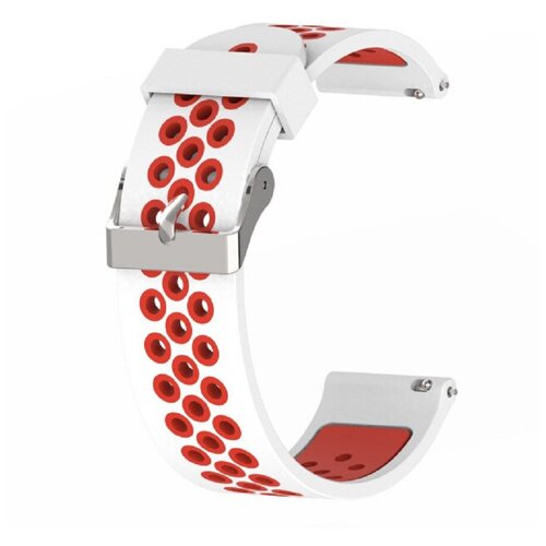 Универсальный силиконовый ремешок спортивный для смарт-часов Xiaomi, Amazfit, Huawei, Samsung Galaxy Watch, Garmin 22 мм, белый-красный