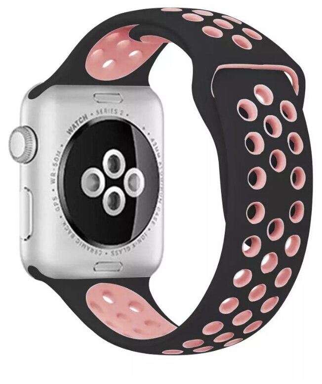 Ремешок силиконовый перфорированный для Apple Watch 38/40/41 мм черно-розовый