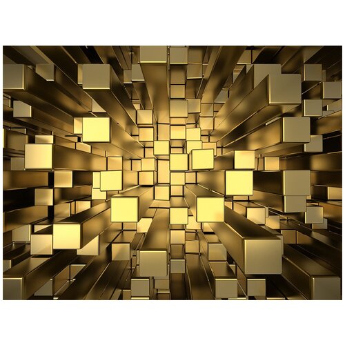 Фотообои Уютная стена Золотые 3D кубы 360х270 см Виниловые Бесшовные (единым полотном) фотообои уютная стена 3d окно к морю 360х270 см виниловые бесшовные единым полотном