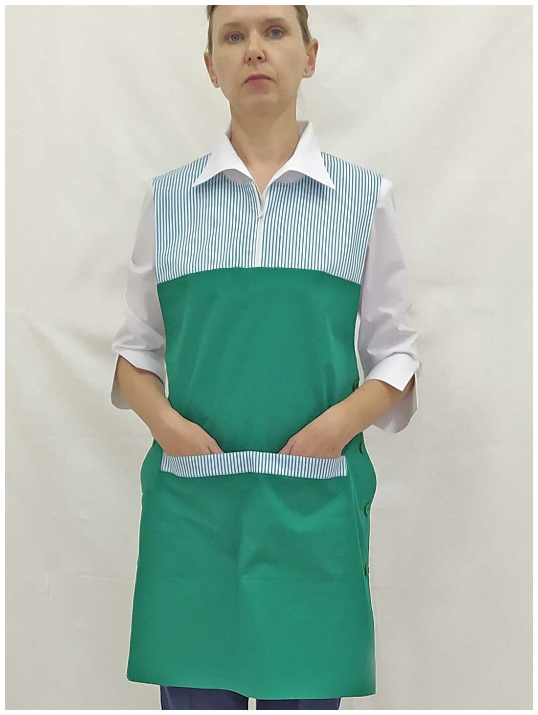 Фартук женский, производитель Фабрика швейных изделий №3, модель М-471, размер 40-42, цвет зеленый