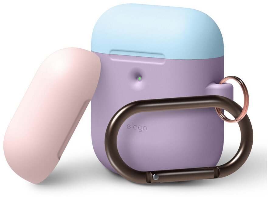 Elago для AirPods wireless чехол Silicone Hang DUO Lavender с крышками Pink и Pastel Blue
