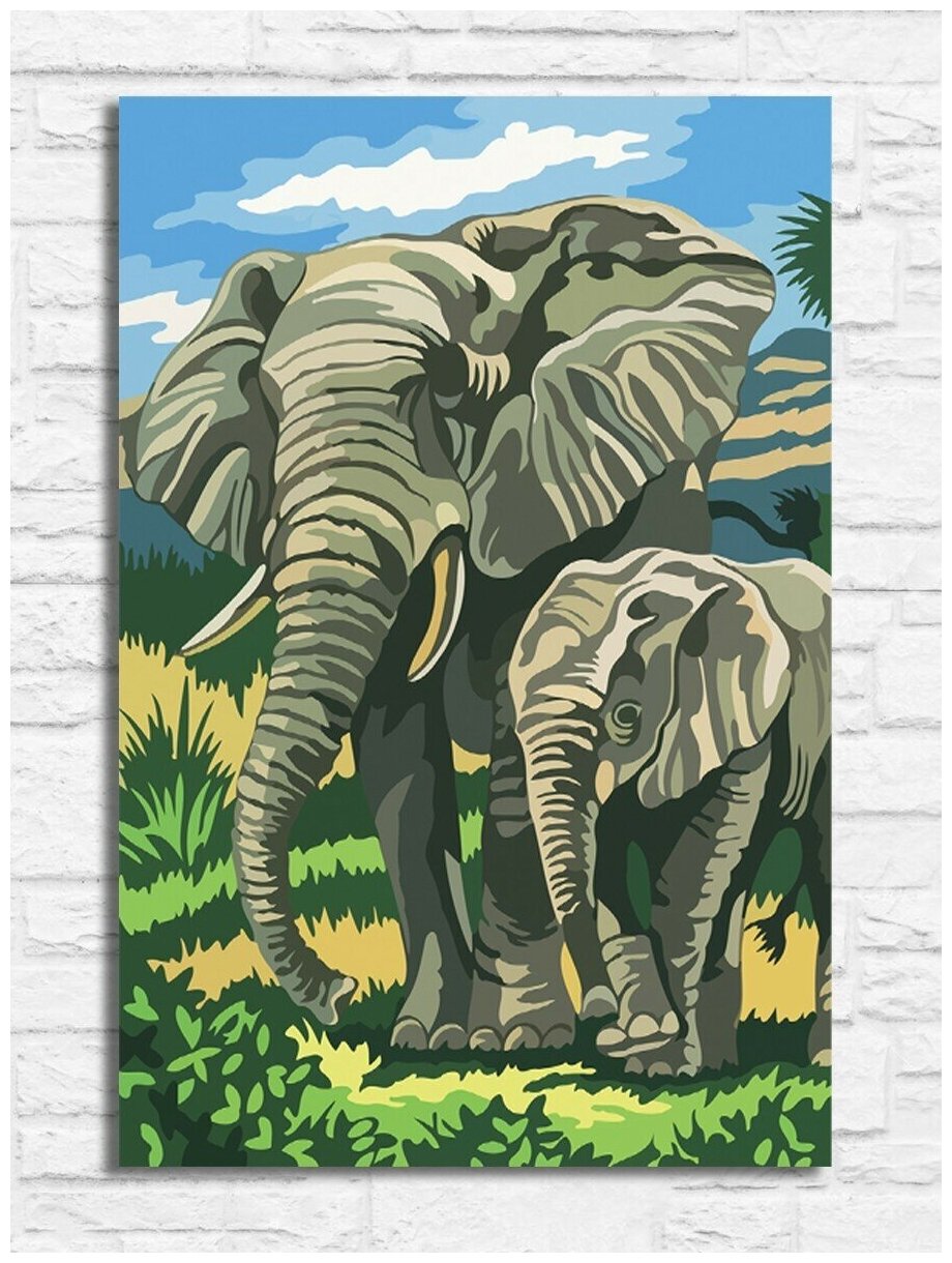 Картина по номерам на холсте Слоны (саванна, Африка, животные) - 9037 В 20x30