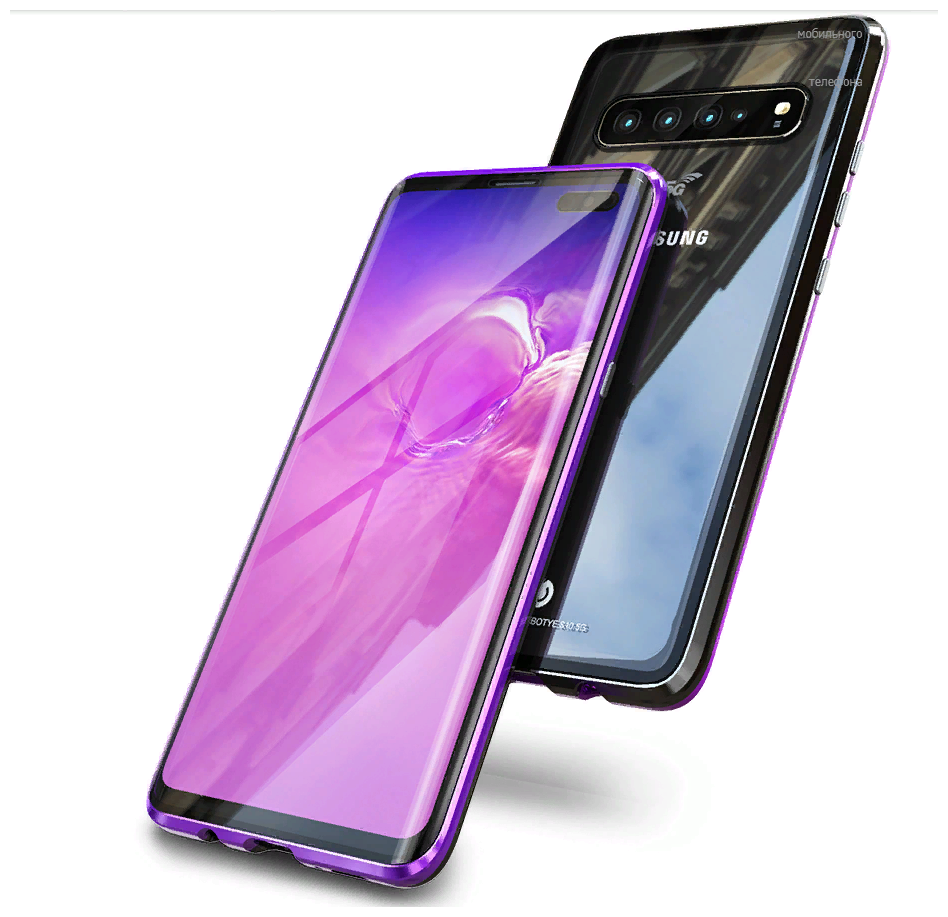 Чехол-бампер MyPads для Samsung Galaxy S10 SM-G973F магнитный из закаленного стекла и металла с односторонней прозрачной крышкой металлический за.