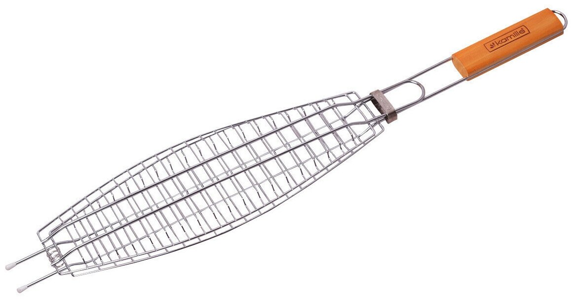 Решетка для гриля на мангал 12*36*2,5см с деревянной ручкой для приготовления рыбы - фотография № 1