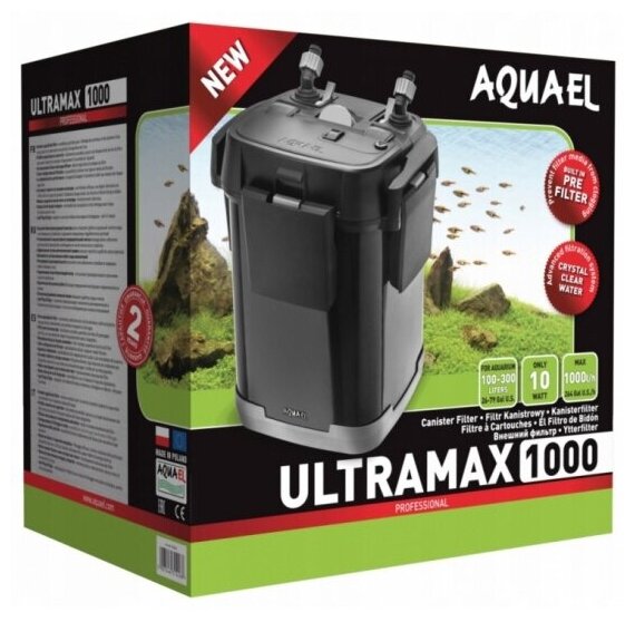 Внешний фильтр Aquael ULTRAMAX 1000 для аквариума 100 - 300 л (1000 л/ч, 15 Вт, h = 190 см)