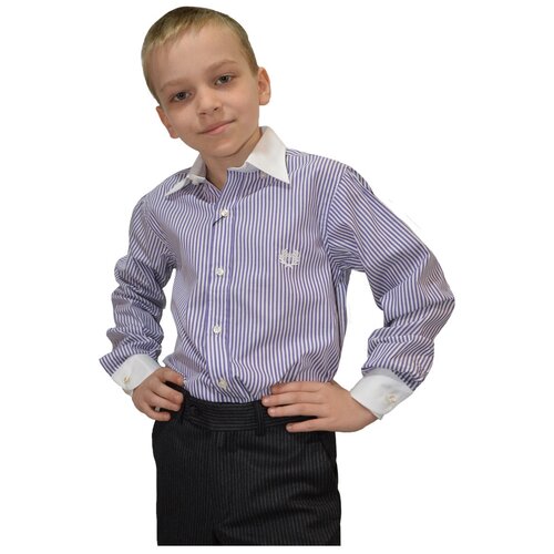 фото Рубашка школьная с длинным рукавом tugi арт.1317-2 синий полоска (140 см (10 лет))