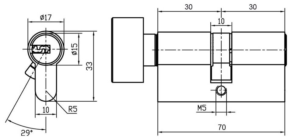Цилиндровый механизм DOORLOCK Standard Z30xK30мм, PN 3 ключа, личинка для замка - фотография № 3