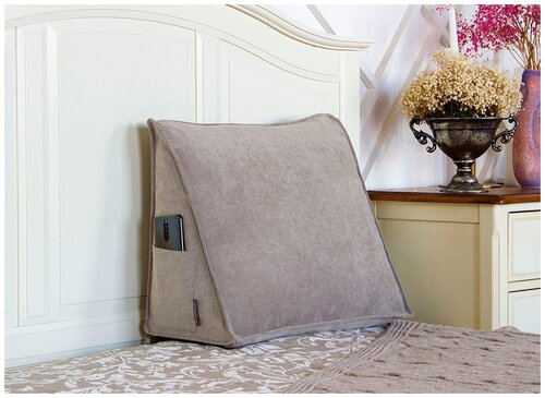 Треугольная клиновидная подушка для спины на кровать диван PillowPlace Вельвет Светло-Серая 50х20х40 см