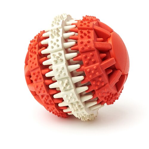 Игрушка мяч для собак резиновый неубиваемый, Чистые Клыки, Играй Гуляй, цвет: белый + красный, диаметр 7,5 см