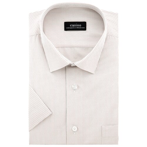 фото Рубашка мужская короткий рукав casino c151/057/8002/z, полуприталенный силуэт / regular fit, цвет бежевый, рост 174-184, размер ворота 39