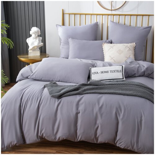 Комплект постельного белья Однотонный Сатин CS042 Дуэт Семейный 4 наволочки серый, лавандовый, размер семейный