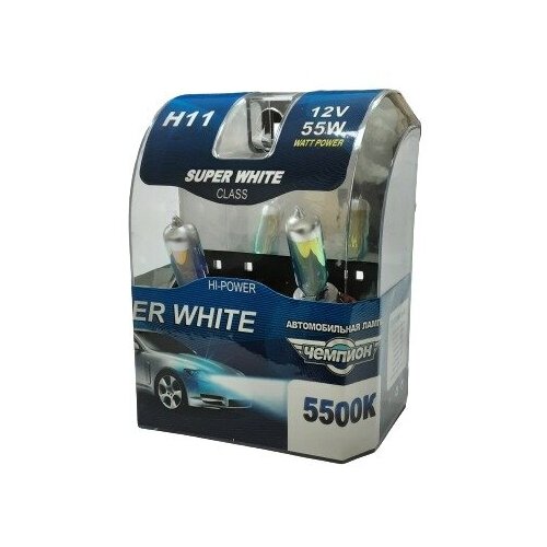 Автомобильная лампа галогеновая H11 12V55W 5500K Super White Чемпион H11SW55K 504₽