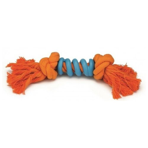 Игрушка для собак "Канат с двумя узлами со спиралью", оранжево-голубой, 32 см