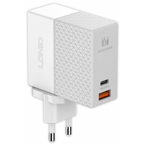 isafe 65w pd home charger with uk eu us plug a2620c Быстрое зарядное устройство LDNIO A2620C 65W PD + QC3.0 + кабель Type-C - Type-C white