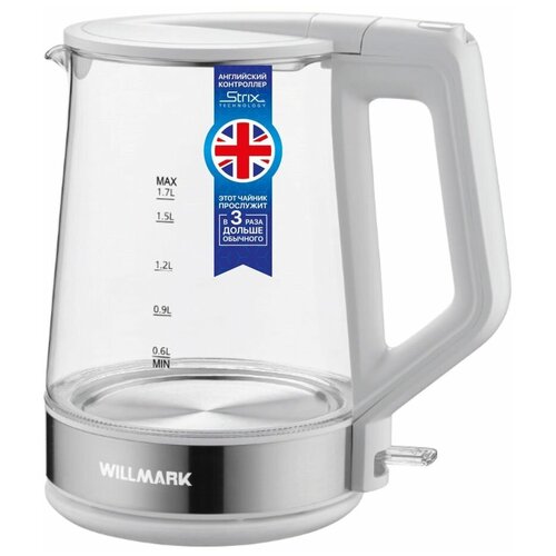 Чайник эл WILLMARK WEK-1736G 17л STRIX контр LED-подсв корп из стекла 2200Вт гар2 года 166000₽