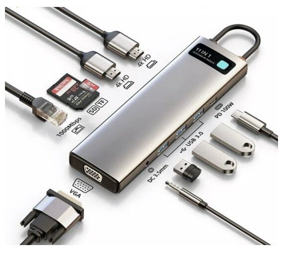 Хаб Bases Metal Gleam Series 11-in-1 Multifunctional Type-C HUB CAHUB-CT0G