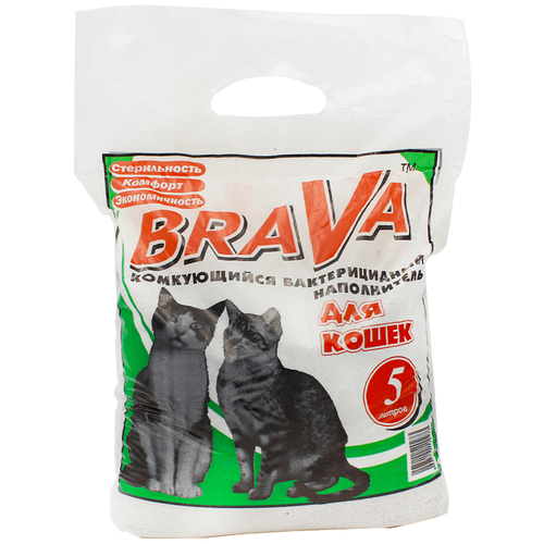 Наполнитель для кошачьего туалета brava комкующийся бактерицидный для гладкошерстных кошек и котят 5л