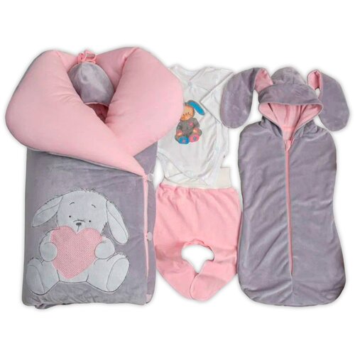 Конверт на выписку. Цвет: серо-розовый. Размер 56-62. Весна-лето