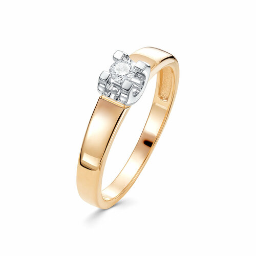Кольцо помолвочное Яхонт, красное золото, 585 проба, бриллиант, размер 16.5, бесцветный, золотой