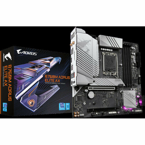 GigaByte Материнская плата GIGABYTE B760M AORUS ELITE AX LGA1700 B760 4DDR5 DPHDMI 4 SATA 6 Гбс M2 Audio Gb LAN USB 32 USB 20 Type-C mATX 2587000₽
