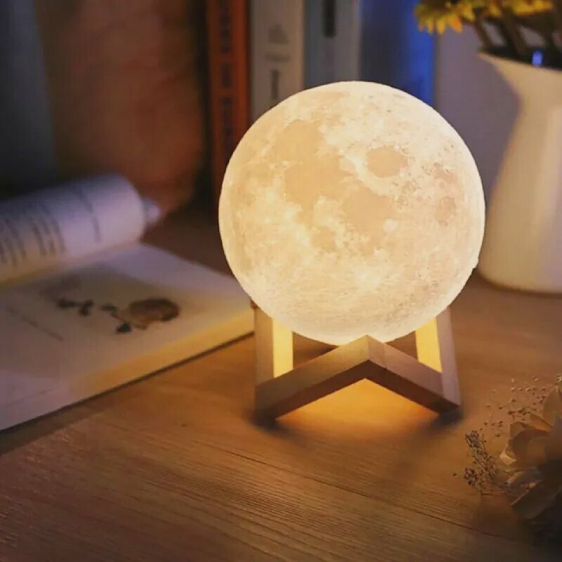 Реалистичный ночник 3D Moon Lamp / Настольный светильник Луна 15 см, с сенсорным управлением, беспроводной (7 цветов; 3 режима) - фотография № 5