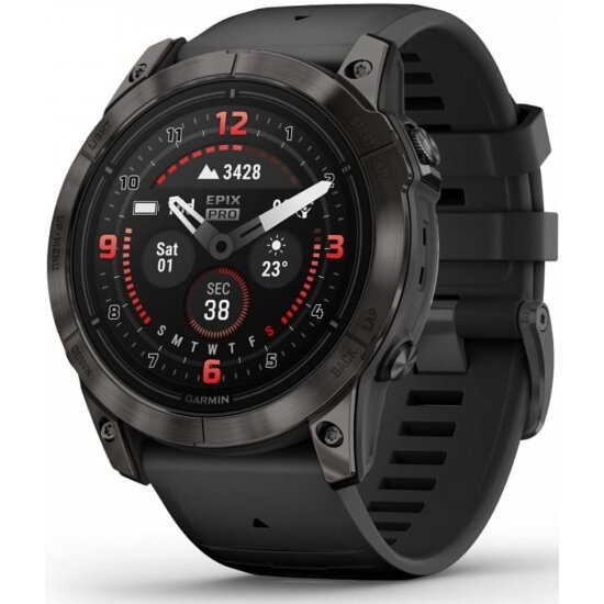 Спортивные часы GARMIN EPIX Pro (Gen 2) Sapphire Edition 51 мм, титановый угольно-серый, DLC, черный силиконовый ремешок