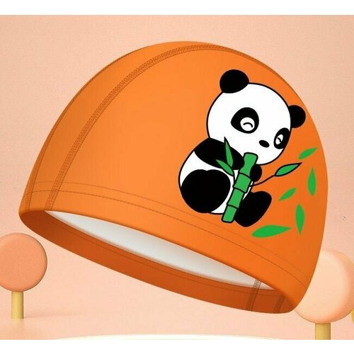 Шапочка для плавания детская HAIZID оранжевая панда тканевая с полиуретан покрытием на обхват головы 50-58 комбинированная