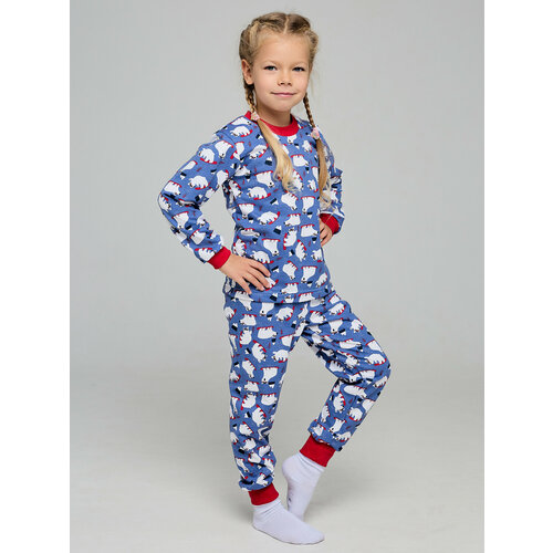 Пижама Дети в цвете, размер 32-116, белый, синий пижама дети в цвете размер 32 116 красный черный