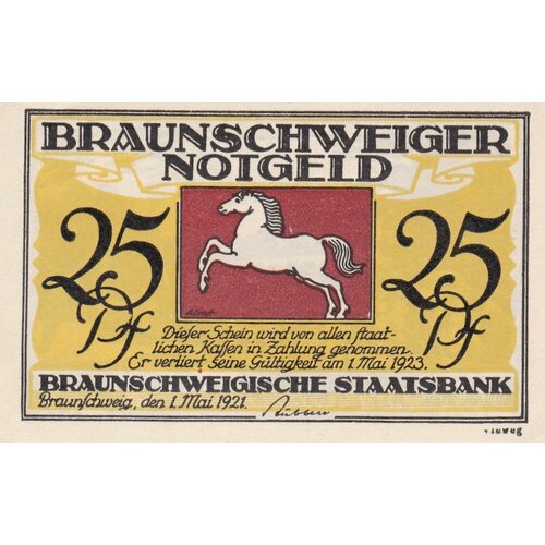 Германия (Веймарская Республика) Брауншвейг 25 пфеннигов 01.05.1921 г. (Вид 2) (10) германия веймарская республика брауншвейг 10 пфеннигов 01 05 1921 г вид 2 11