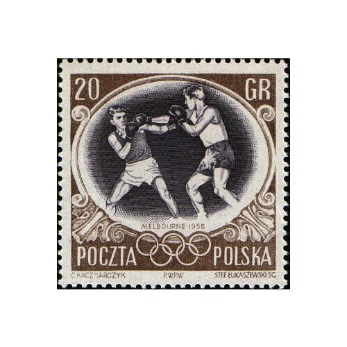 (1956-033) Марка Польша Бокс XVI Олимпийские игры в Мельбурне II Θ 1956 033 марка польша бокс iii θ
