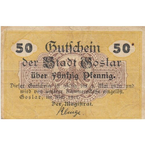 Германия (Германская Империя) Гослар 50 пфеннигов 1917 г. 50 пфеннигов 1967 германия f из оборота