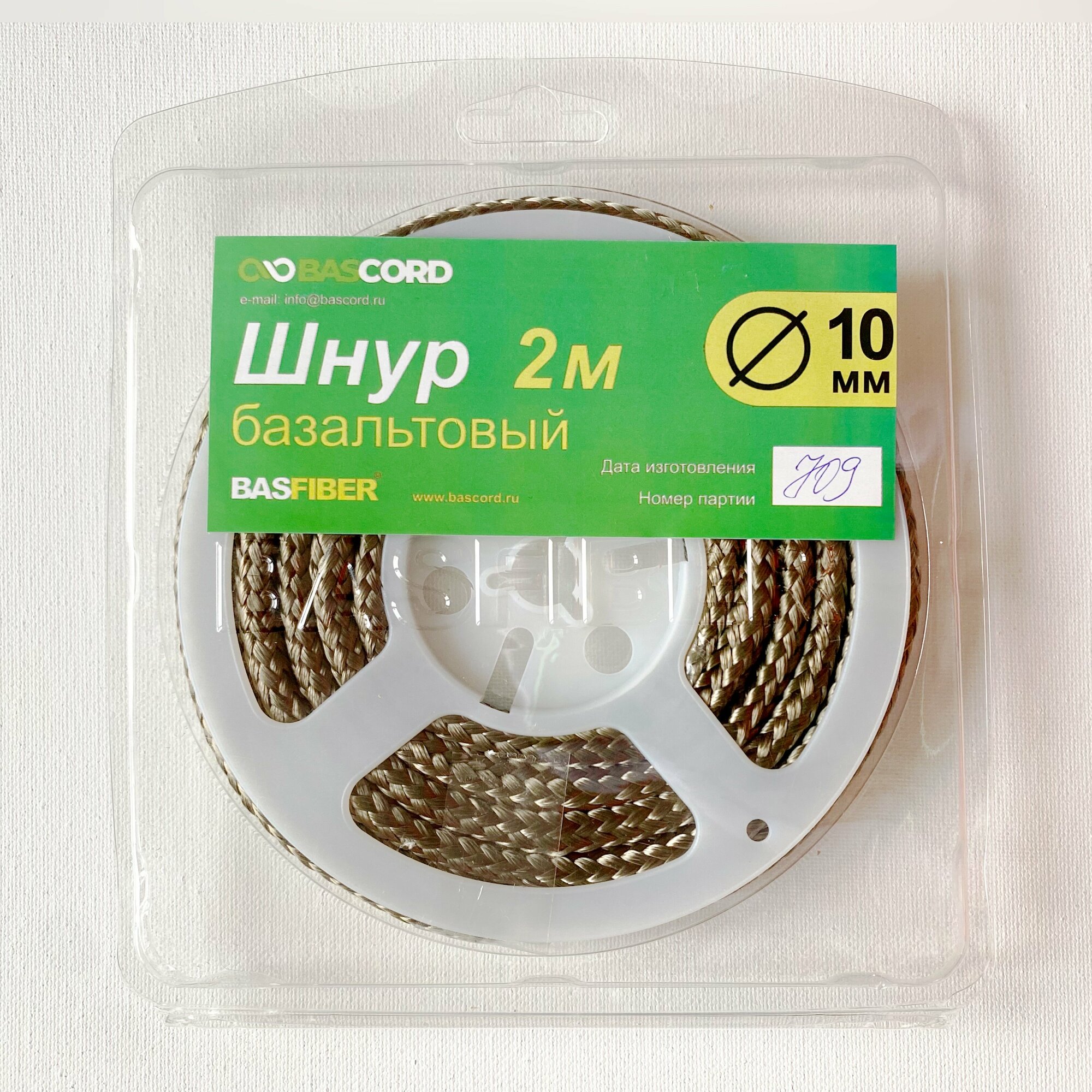 фото Шнур базальтовый термостойкий 10мм BASFIBER 2м для печей и камино