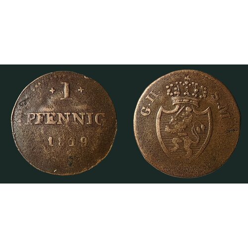 Гессен-Дармштадт 1 пфенниг, 1819 клуб нумизмат монета пфенниг баварии 1794 года медь а курфюршество бавария карл iv теодор выпускались 2 года 1793 94