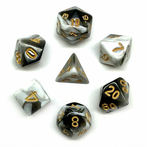 Ork's Workshop Кубики ДнД (7 шт) / Дайсы для DnD / Dungeons & Dragons / RPG / Черный мрамор 7pcs set dnd dice transparent d4 d6 d8 d10 d12 d20 polyhedral effect for rpg role playing table games board game with pouch