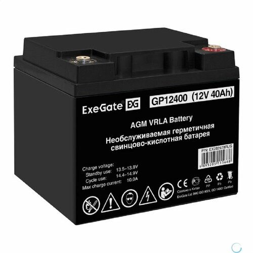 Exegate EX282978RUS Аккумуляторная батарея ExeGate GP12400 (12V 40Ah, под болт М6) exegate ex282985rus аккумуляторная батарея dt 12100 12v 100ah под болт м6