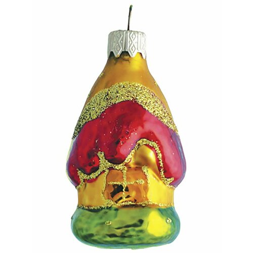 Елочная игрушка Домик мини 7см зеленый, золотистый, красный