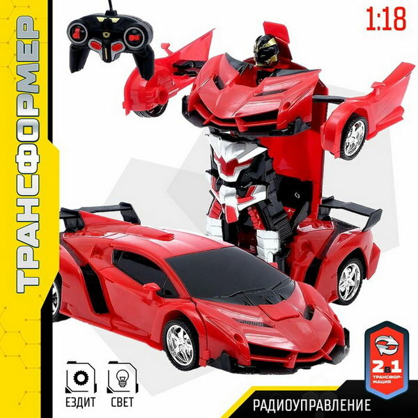 фото Робот радиоуправляемый "Ламбо", трансформируется с пульта, масштаб 1:18, цвет красный