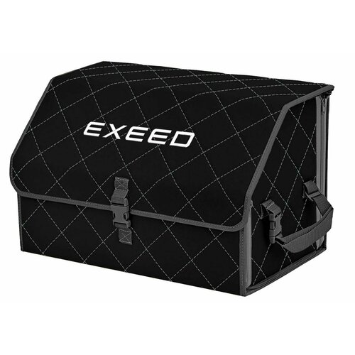 Органайзер-саквояж в багажник "Союз" (размер L). Цвет: черный с серой прострочкой Ромб и вышивкой Exeed (Эксид).